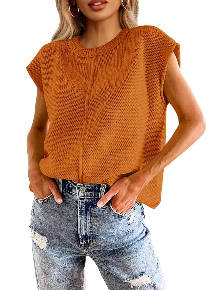 Saodimallsu Womens Summer Cap Sleeve Tops Casual Crew Neck Loose Fit Knit Lightweight Sweater Pul... | Amazon (US)