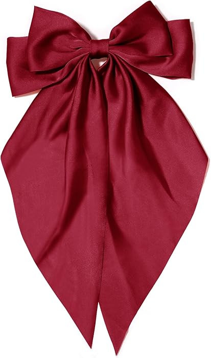 Big Silky Satin Hair Bows for Women: Wine Red Long Tail Cute Ribbon Coquette Barrettes for Girls | Amazon (US)