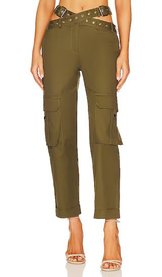 Criss Cross Waistband Cargo Pocket Pants in Olive | Revolve Clothing (Global)