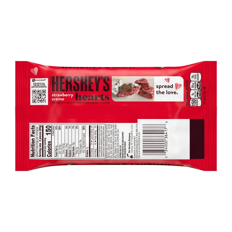 HERSHEY'S Strawberry Creme Flavored Hearts, Valentine's Candy Bag, 8.8 oz | Walmart (US)