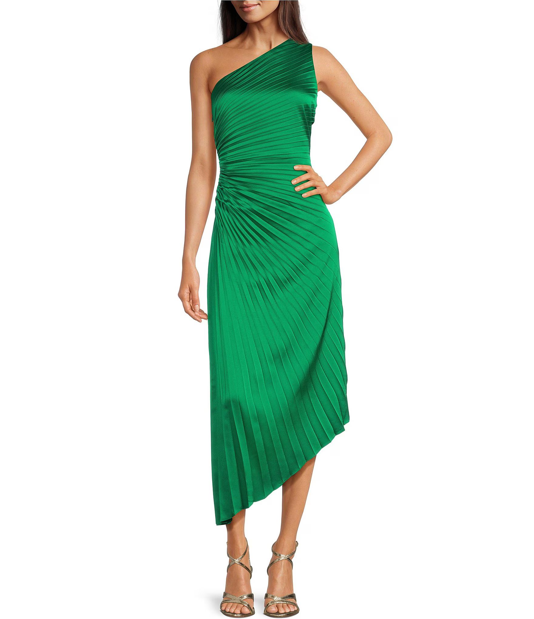 Belle Badgley Mischka Kelsey Sleeveless One Shoulder Asymmetric Fit and Flare Dress | Dillard's | Dillard's