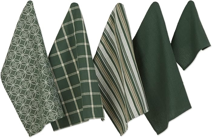 DII Assorted Woven Kitchen Set, Dishtowel, 18x28, Dishcloth, 13x13, Dark Green, 5 Piece | Amazon (US)