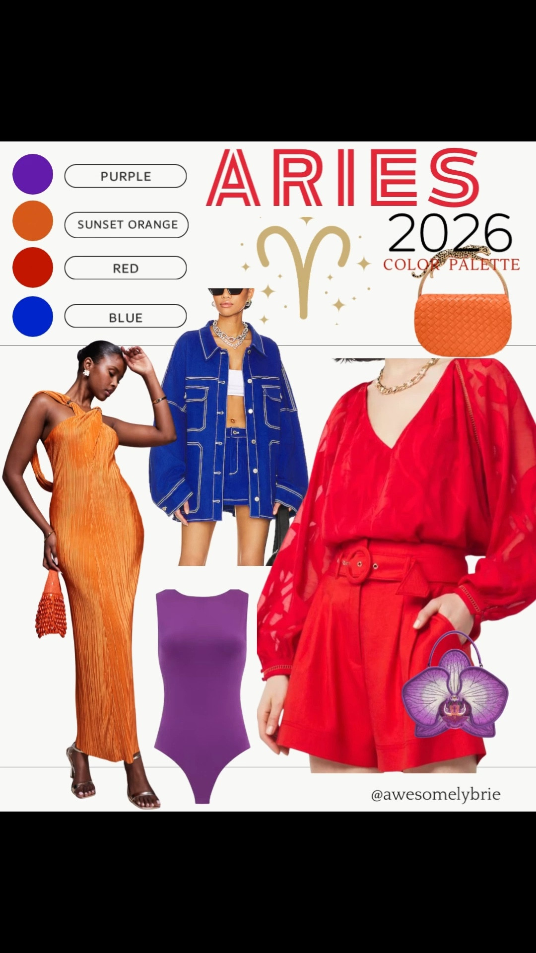 ARIES ♈️ YOUR LUCKY COLOR PALETTE HAS ARRIVED!

Perfect time to add more purple , red, orange and touches of blue to your style!

Spoce things up with these stand out colors to match your blazing personality!

#aries #springoutfit #datenight #purses #luckycolor

#LTKFestival #LTKMidsize #LTKTall
