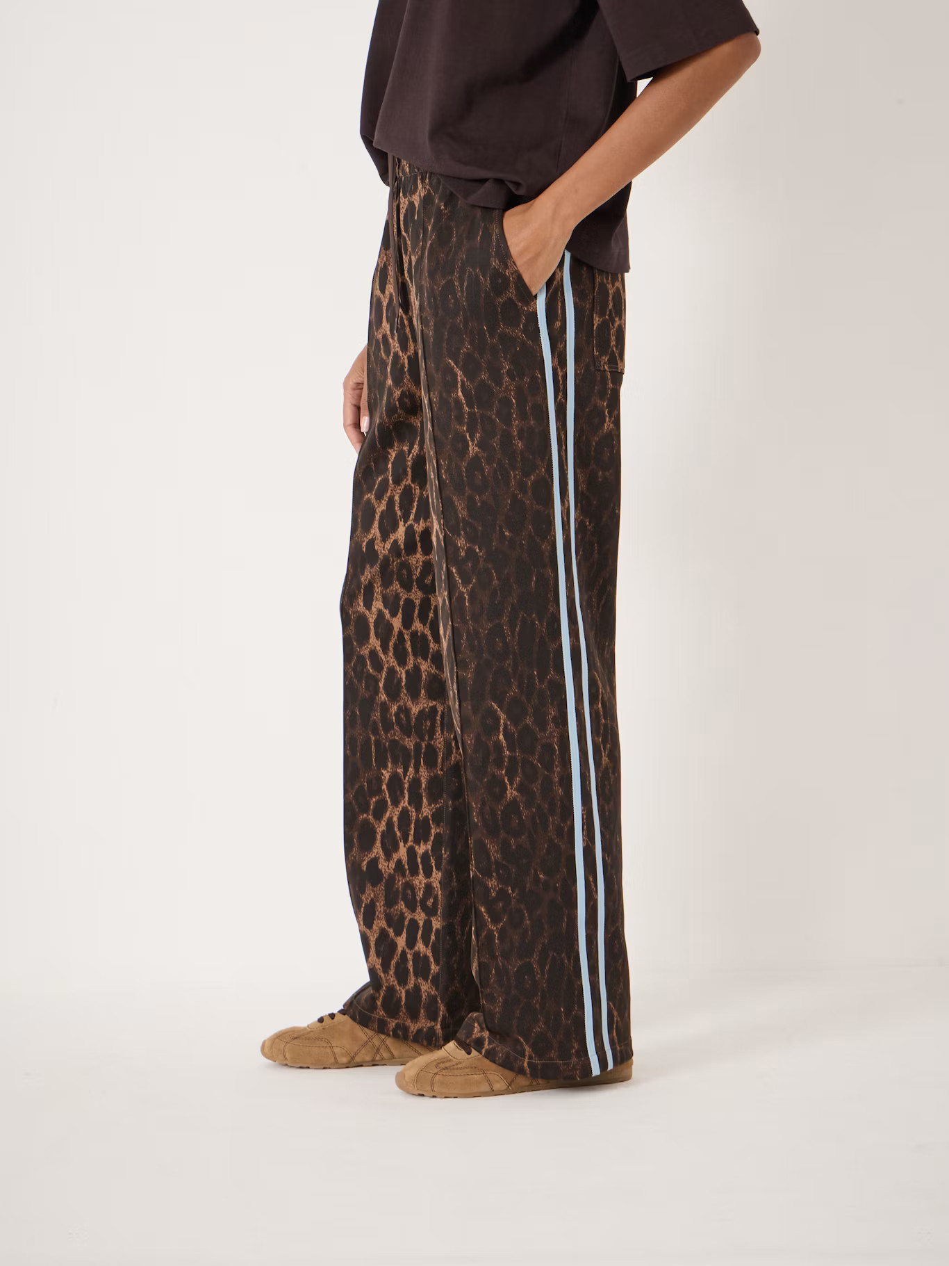 Harrison Animal Print Side Stripe Joggers | Natural Leopard Brown | Hush UK