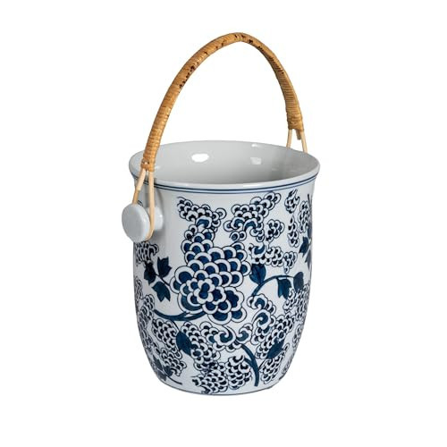 Creative Co-Op Blue Ceramic Wine Cooler with Bamboo Handles | Amazon (US)