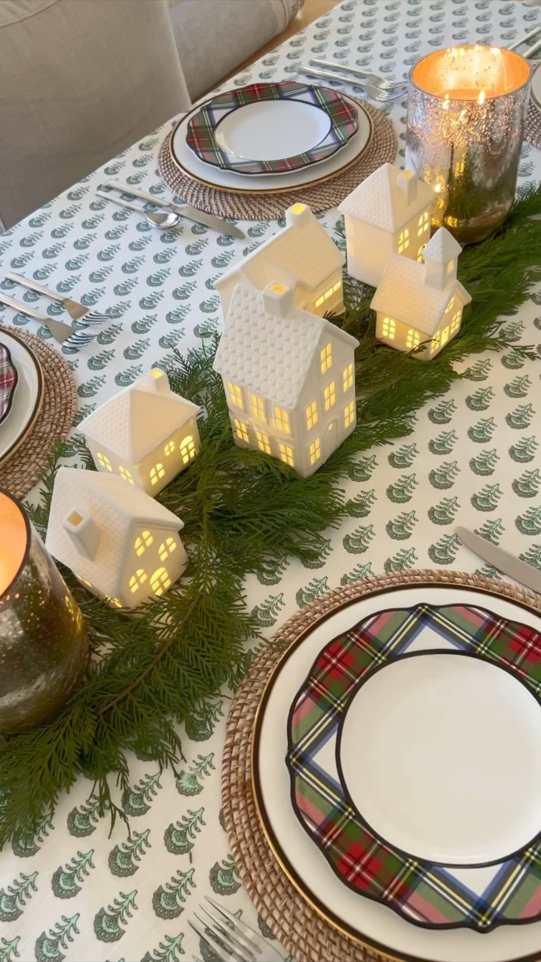 Want a super simple idea for a holiday centerpiece using finds from @Wayfair? Start by layering some greenery down the center of the table. Then take these darling Christmas houses that light up and layer them on top of the greenery in a staggered pattern. Flank them with two of these large balsam & cedar 3-wick candles and you're done! #wayfair #wayfairpartner

#LTKHome #LTKHoliday #LTKFindsUnder100