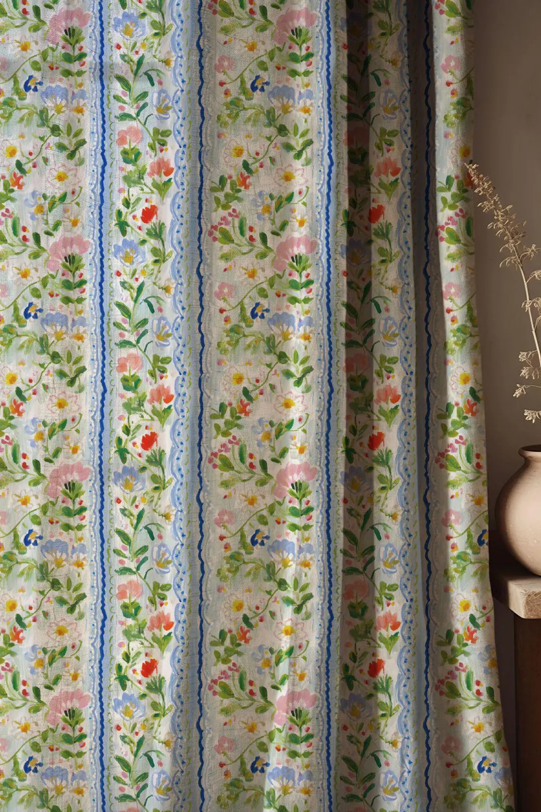 Vintage Floral Stripe Linen Curtain: Cottage Farmhouse Drapes - Etsy | Etsy (US)