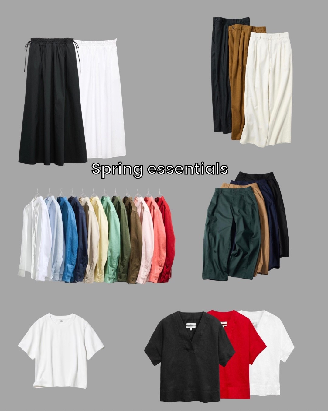 By adding some spring essentials to your wardrobe you can build wearable, versatile outfits to take you from spring into summer with ease.
These are all timeless basics that can be finished with your choice of accessories to add that personal touch. 
They never go out of style and you can be as colourful or neutral as you please.
