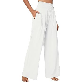 Urban CoCo Women's Elastic High Waist Light Weight Loose Casual Wide Leg Trousers Long Pants with... | Amazon (US)