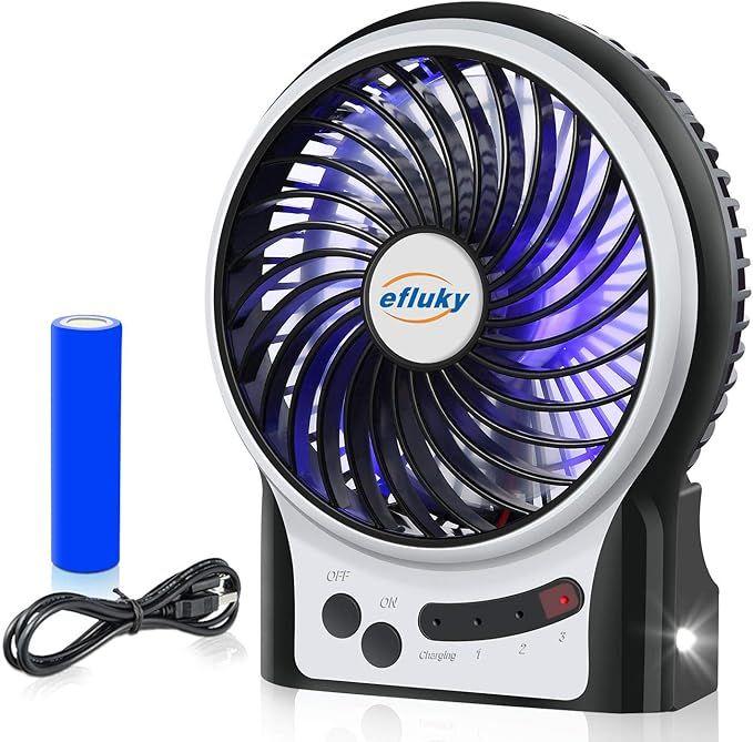 efluky 3 Speeds Mini Desk Fan, Rechargeable Battery Operated Fan with LED Light and 2200mAh Batte... | Amazon (US)