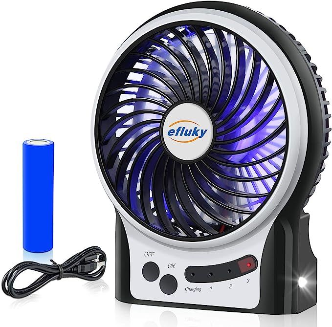 efluky 3 Speeds Mini Desk Fan, Rechargeable Battery Operated Fan with LED Light and 2200mAh Batte... | Amazon (US)