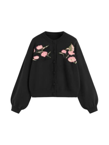 CIDER Floral Cardigan Sweaters for Women Button Down Crewneck Cozy Sweaters | Amazon (US)