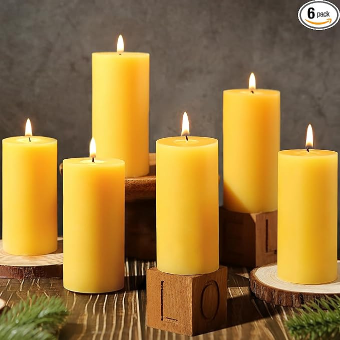 6 Pack Natural Beeswax Pillar Candles,100% Pure Beeswax Candles-210 Hours Long Burning,Organic Be... | Amazon (US)