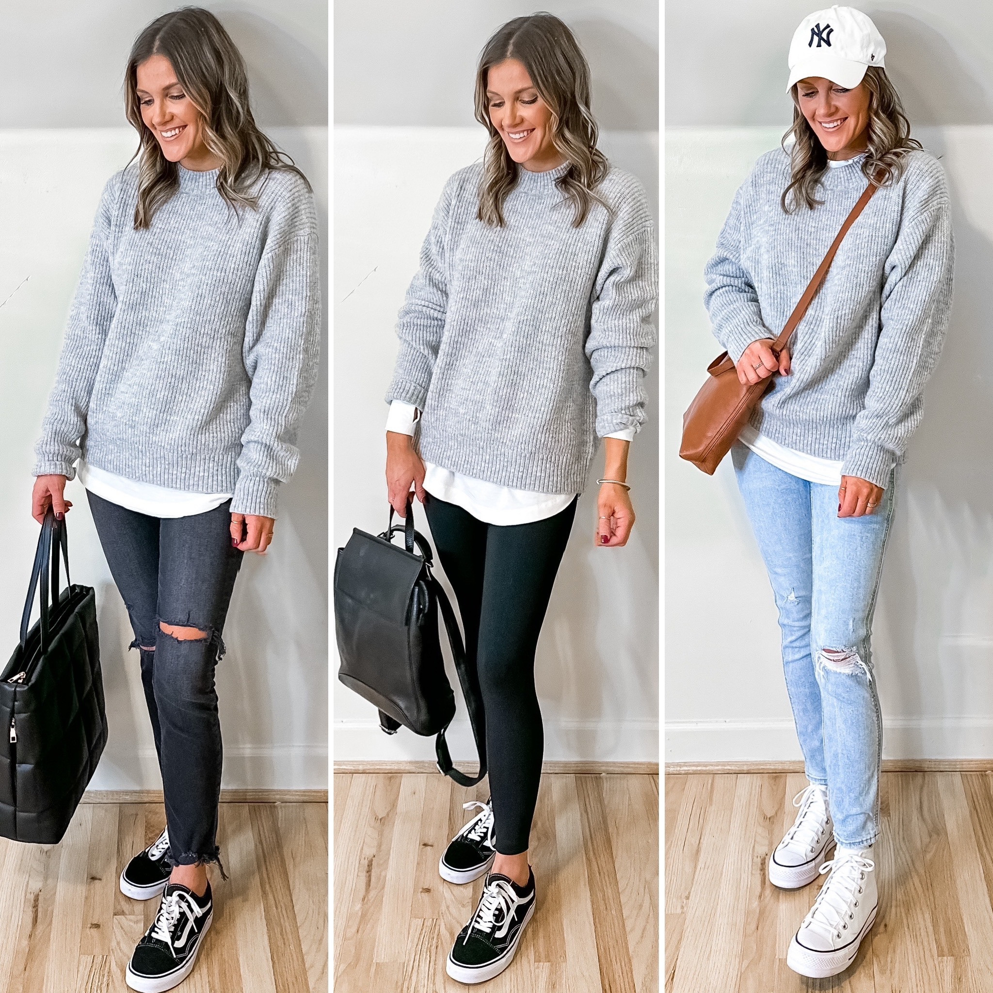 3 Ways To Style A Grey Sweater

Basic grey sweater | Grey sweater | H&M | Denim jeans | Leggings | Yankee hat | Tote bag | Backpack | Crossbody

#LTKunder50 #LTKfit #LTKstyletip