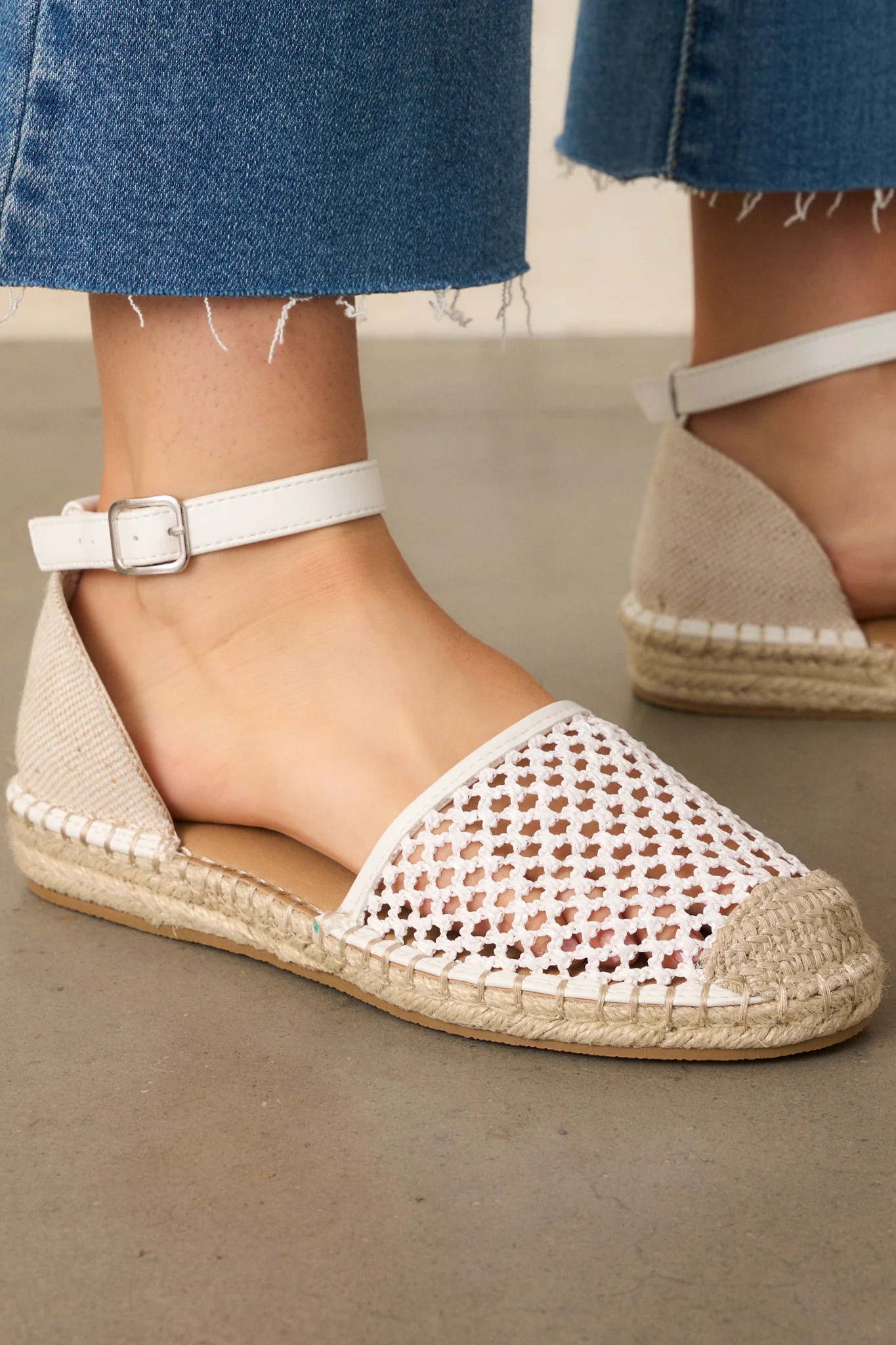 When She Walks In Ivory Ankle Strap Espadrille Flats | Red Dress