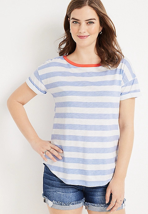 24/7 Dawson Striped Drop Shoulder Tee | Maurices