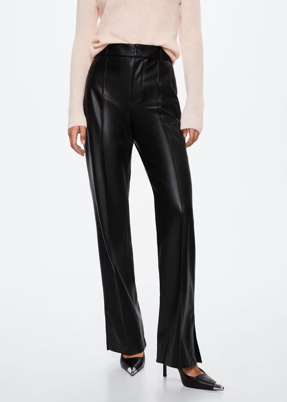 Leather-effect straight trousers -  Women | Mango USA | MANGO (US)