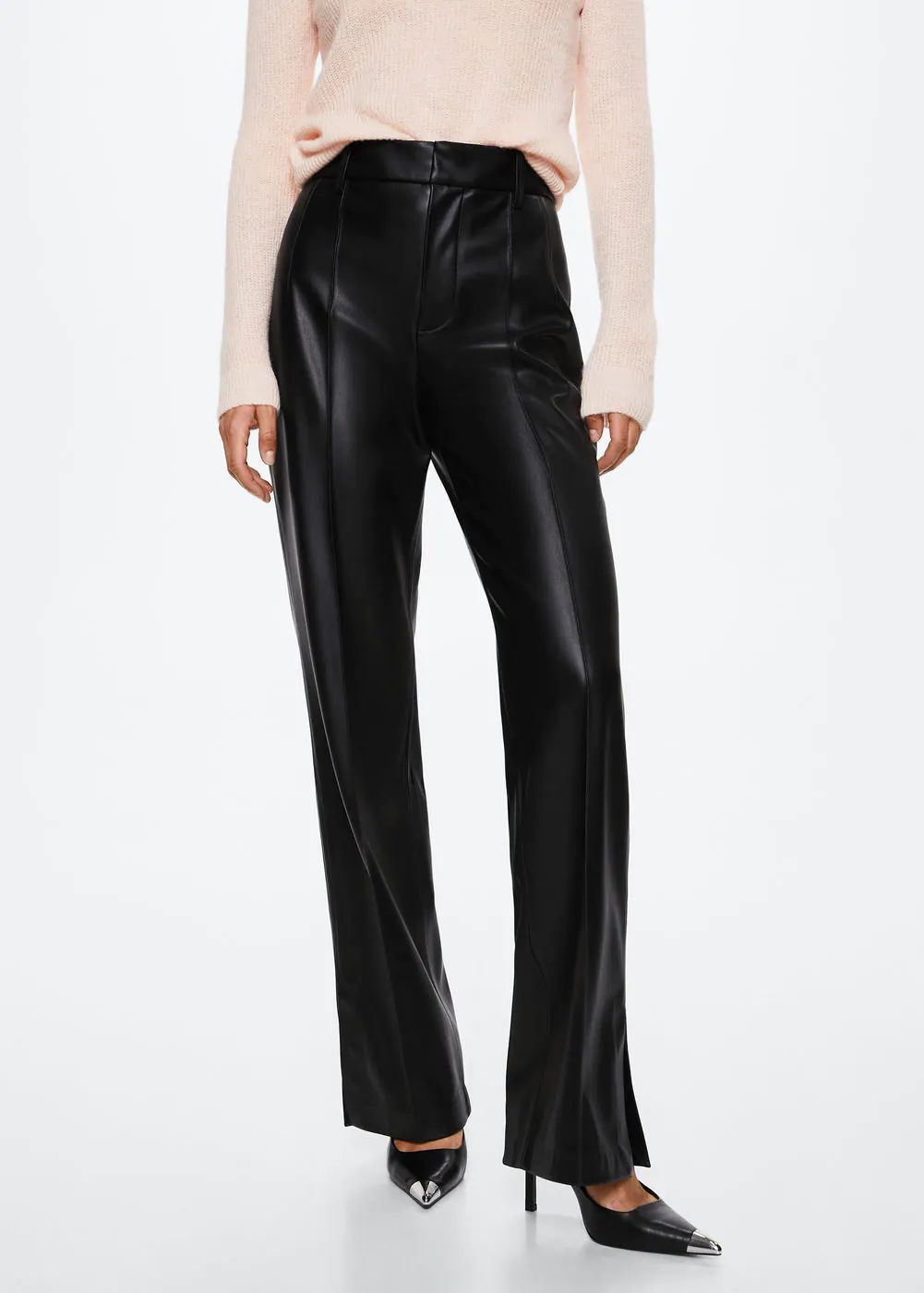 Leather-effect straight trousers | MANGO (US)