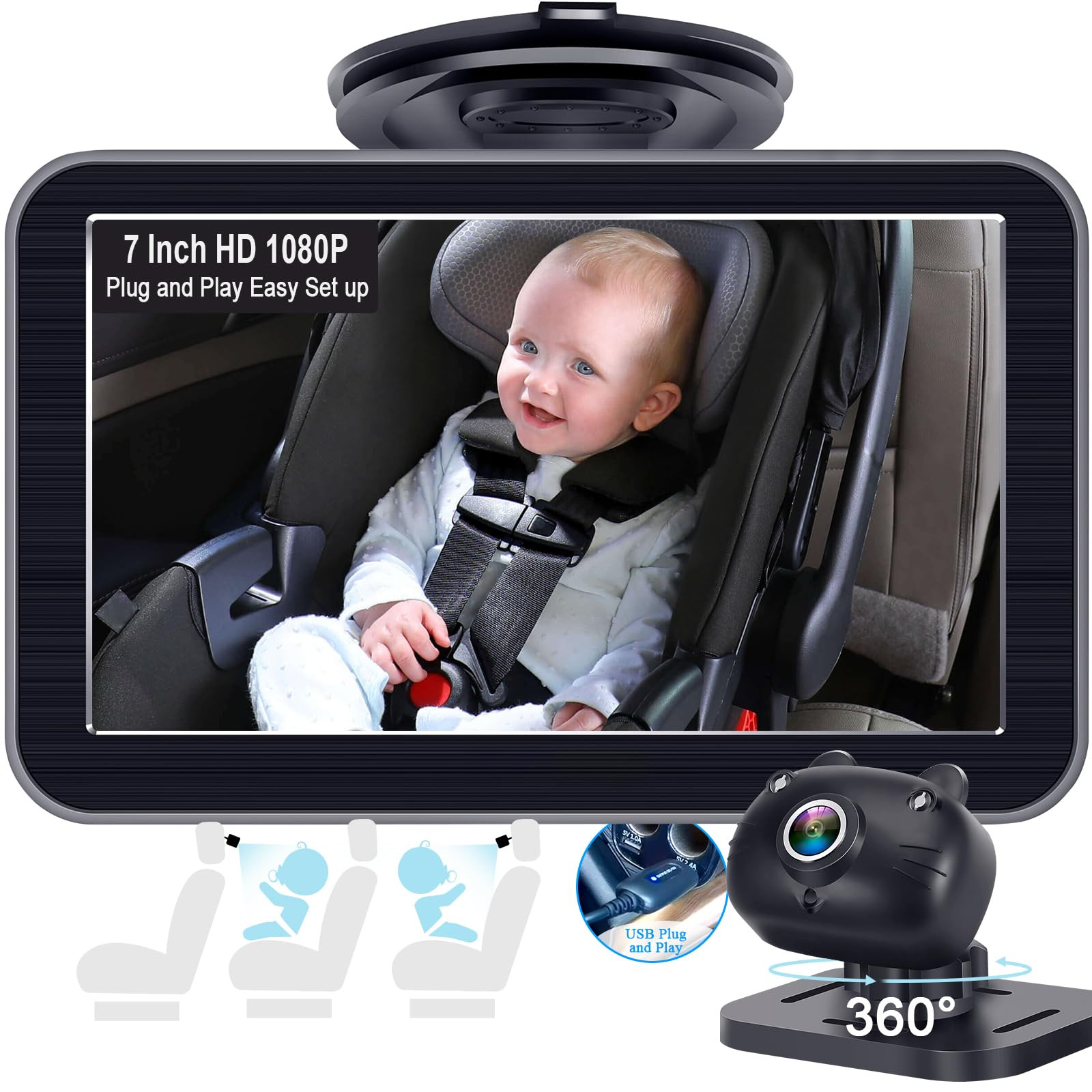 DoHonest Baby Car Camera 7-Inch: USB Plug and Play Easy Setup 360 Degree Rotating Backseat Camera... | Amazon (US)
