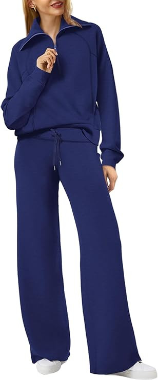 XIEERDUO Lounge Sets For Women 2025 Half Zip Sweatshirt And Wide Leg Sweatpant 2 Piece Outfits Sw... | Amazon (US)