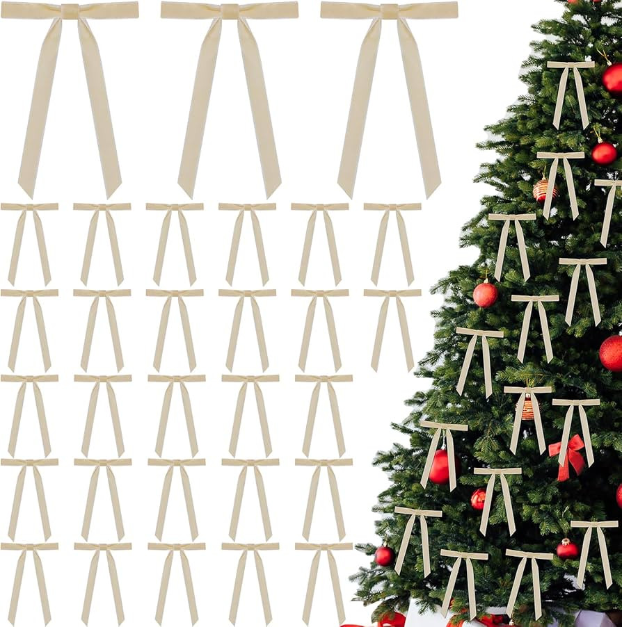 30 Pcs Christmas Velvet Wreath Bow, 5 x 7 Inch Vintage Velvet Ribbon Bows Rustic Crafts Gift Bows... | Amazon (US)