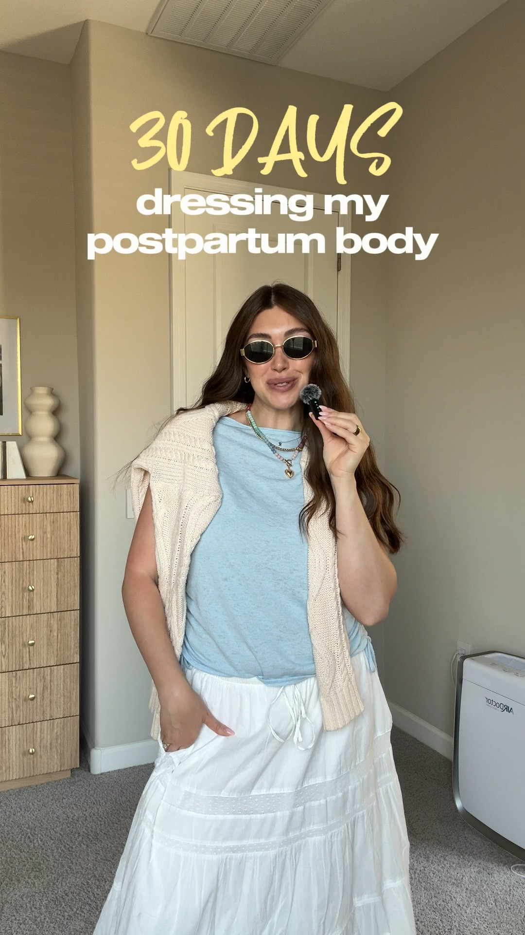 30 days of dressing my postpartum body! Wearing true size in skirt. Up one size in top and sweater.

#LTKootd #LTKTall #LTKgrwm