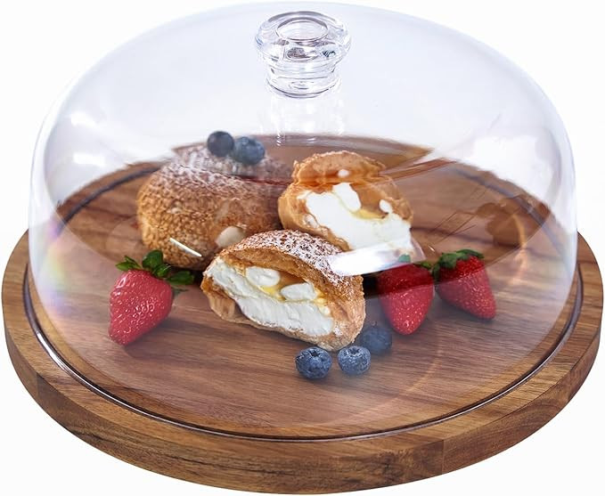 Cake Stand with Lid, Acacia Wood 12in Round Cake Holder, 2-in-1 Dessert Table Display Set & Charc... | Amazon (US)