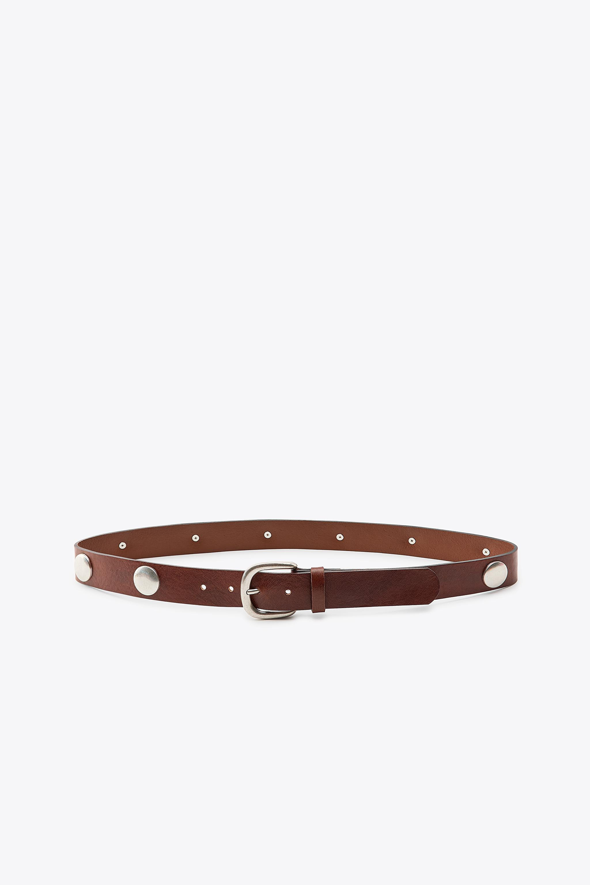 STUDDED LEATHER BELT | Zara US