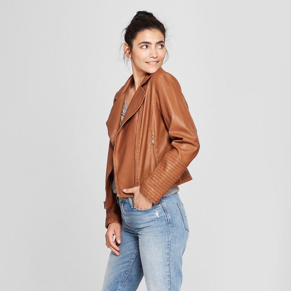 Women's Faux Leather Moto Jacket - Universal Thread Brown XL | Target
