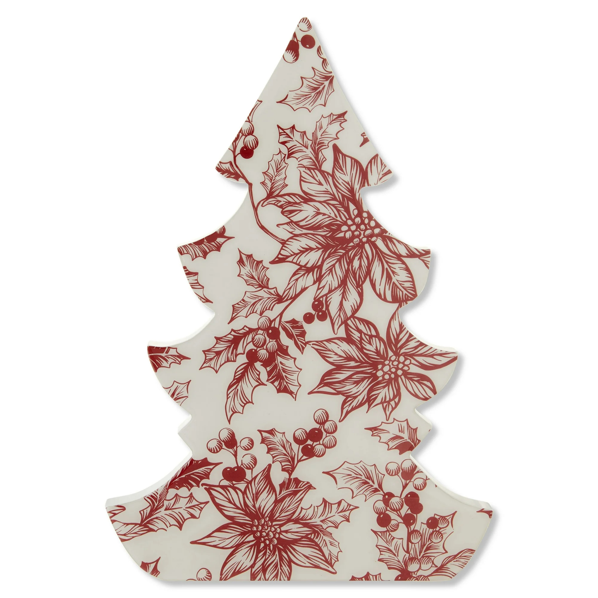 Red Poinsettia and Holly Christmas Tree Tabletop Decoration, 14", by Holiday Time | Walmart (US)