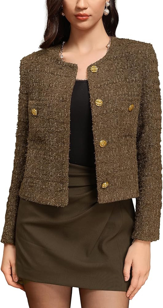 M.Infisavo 2025 Women Cropped Tweed Blazer Woolen Boucle Jackets Fall Winter Elegant Business Cas... | Amazon (US)