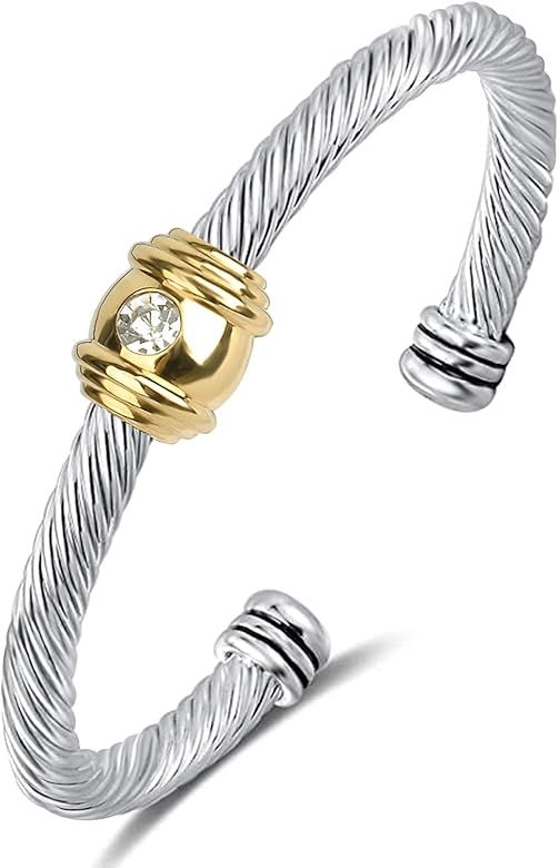 Winhime Designer Brand Inspired Bracelet for Women, Vintage Cable Bangle Bracelets with Diamonds ... | Amazon (US)