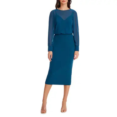 Dress the Population Pilar Mixed Media Long Sleeve Dress in Black at Nordstrom, Size Small | Nordstrom