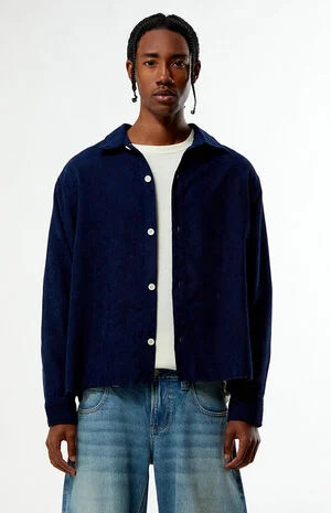 Pacsun Enzo Navy Corduroy Long Sleeve Shirt | PacSun