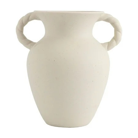 Home Decor Collection Off-White Ceramic Tabletop Vase with Knotted Design Handle, 10.87" Tall | Walmart (US)