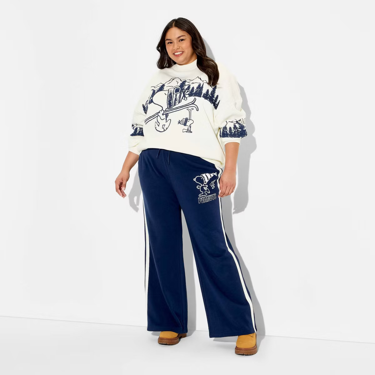 Women's Snoopy Wide Leg Graphic Pants - Navy Blue | Target