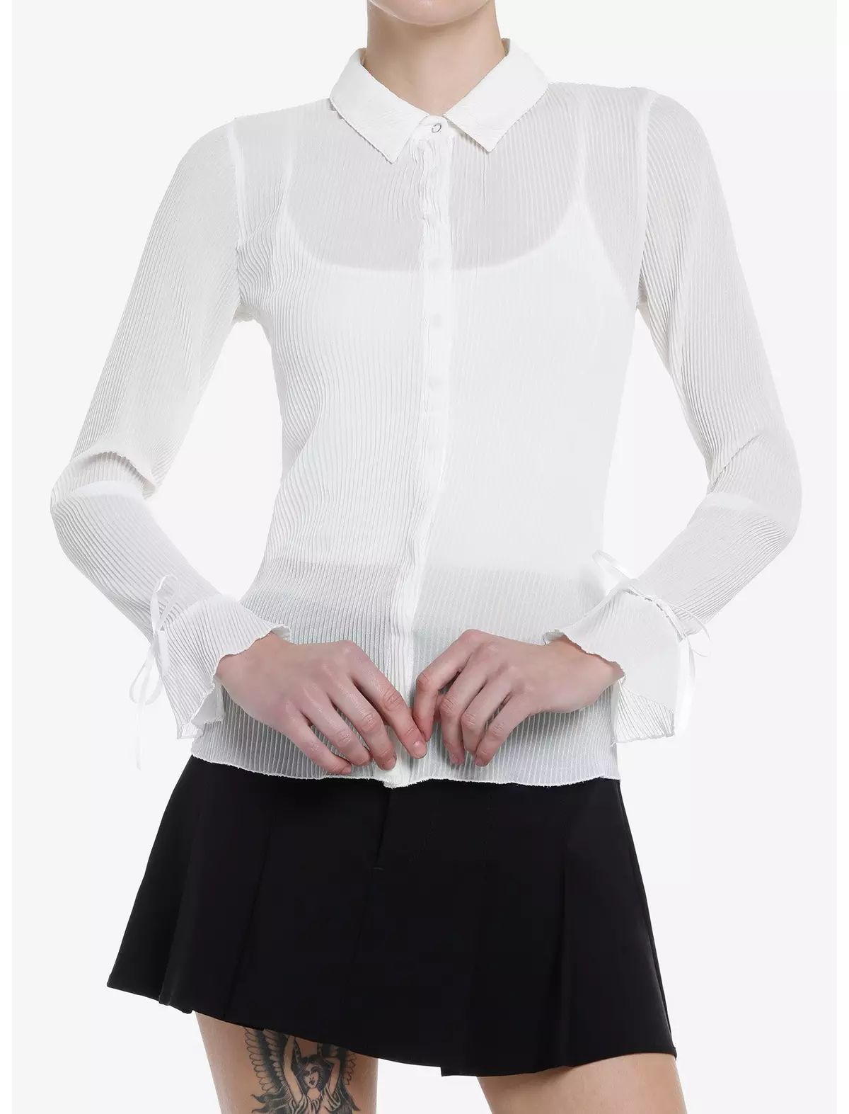 Thorn & Fable White Chiffon Girls Long-Sleeve Woven Button-Up | Hot Topic