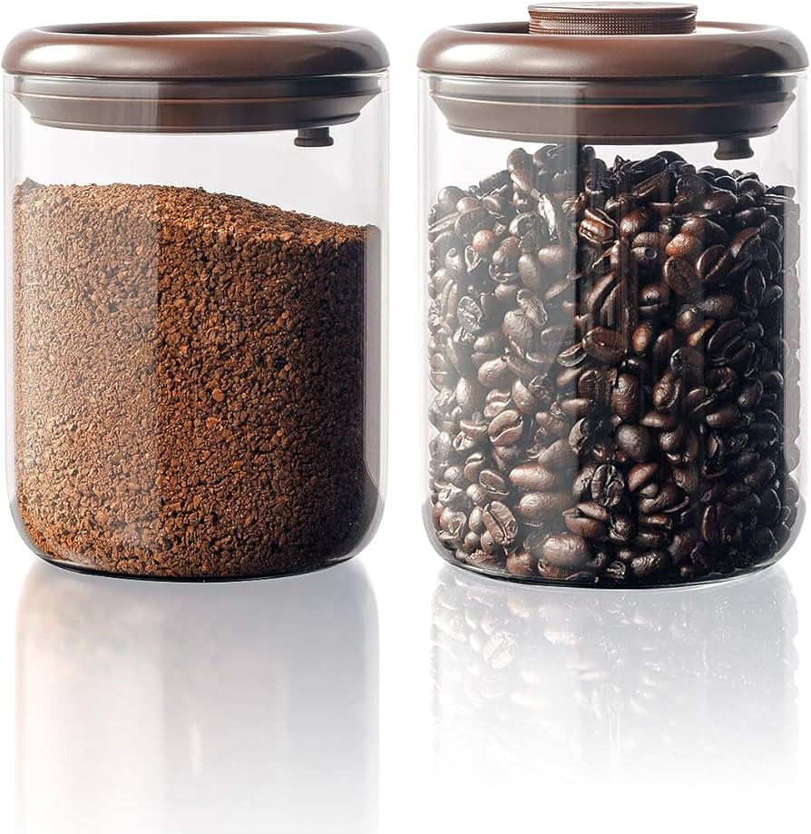 Glass Coffee Container - 900ml x 2 Pop Top Coffee Storage Airtight Canister, Large Ground Coffee ... | Amazon (US)