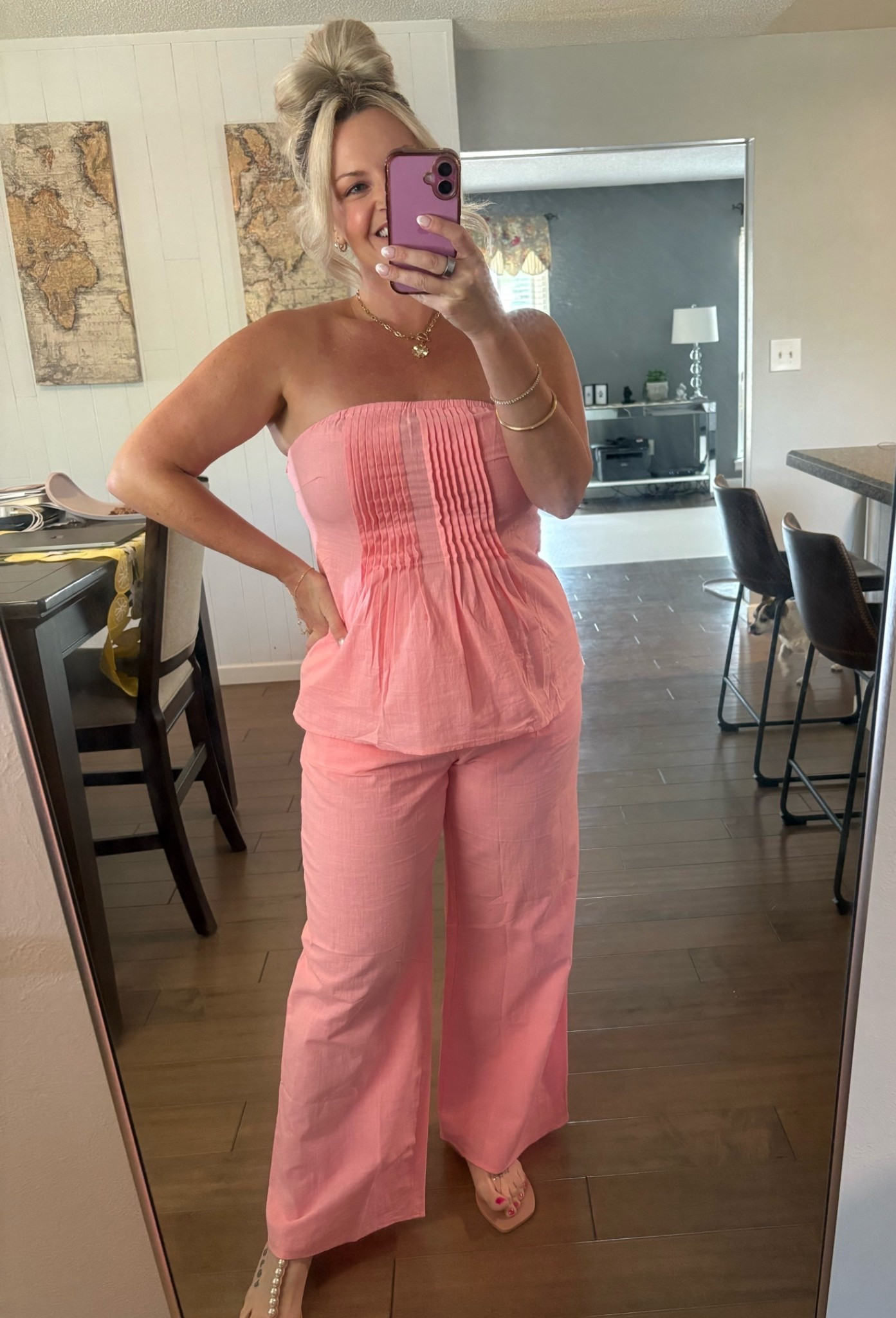 How cute is this top and pant set? Comes in so many colors and can be dressed up or down. I'm wearing a M.

Summer 2026 Outfit. Summer Pantsuit. Matching Set. Pink Pantset. Beach Outfit. Resort Outfit

#LTKgrwm #LTKootd #LTKSeasonal