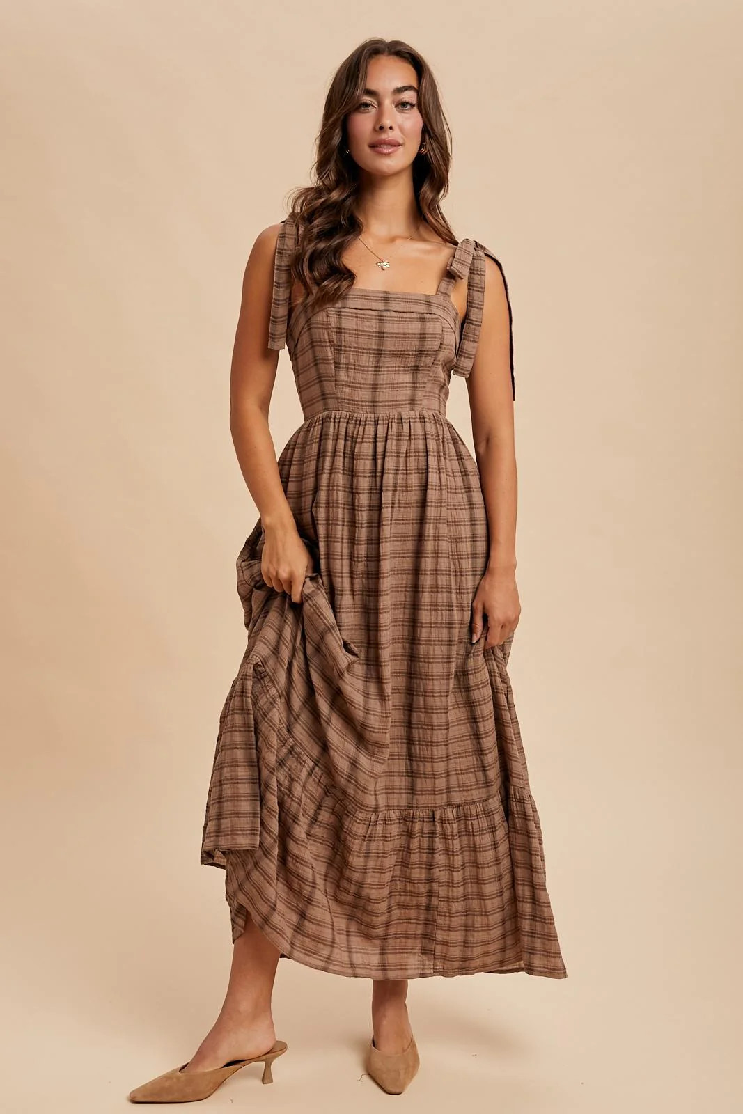Mocha Plaid Sleeveless Cotton Maxi Dress | PinkBlush Maternity