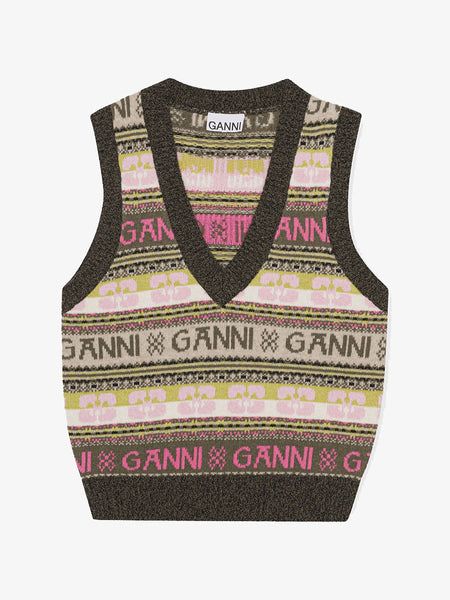 Ganni Green Logo Wool Mix Vest - Trouva | Trouva (Global)