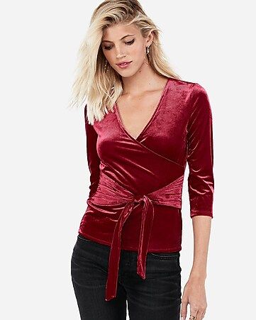 Express One Eleven Ribbed Velvet Wrap Front Tee | Express