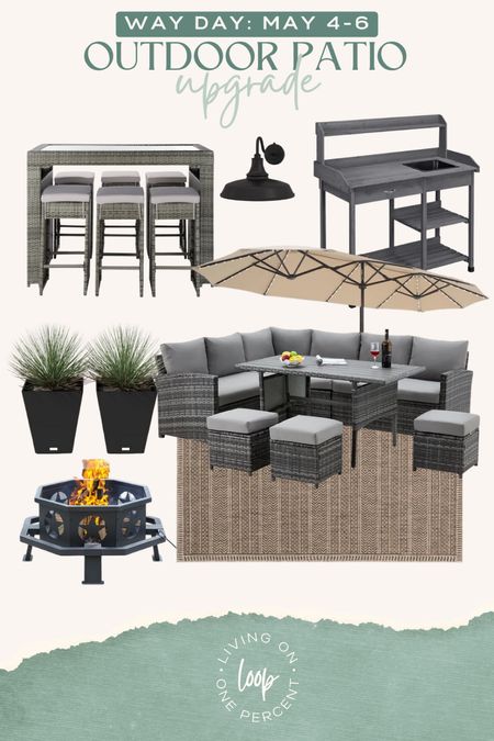 Upgrade your outdoor patio with all these items on sale during #LTKxWayDay! Way Day by Wayfair ends today!!! Gray patio, counter height table, planter station, outdoor lights, outdoor plants, outdoor fire pit, outdoor sofa, lighted umbrella outside, outdoor neutral rug, neutral patio, modern patio upgrade

#LTKHome #LTKSaleAlert
