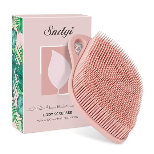 Sndyi Silicone Body Scrubber, Gentle Exfoliating Body Scrubber for Sensitive Skin, Leaf Shaped Shower Scrubber for Body with Lathering Bristles, Silicone Loofah Body Brush for Showering, Pink | Amazon (US)