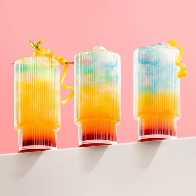 Ribbed Glassware Set of 4, Combler Ribbed Glass Cups 12 oz, Ribbed Glasses, Fluted Glassware, Rib... | Amazon (US)