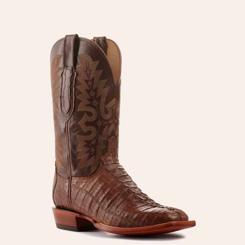 Lucchese Men's Tan Burnish Hornback Tail Wide Square Toe Exotic Cowboy Boots | Cavender's