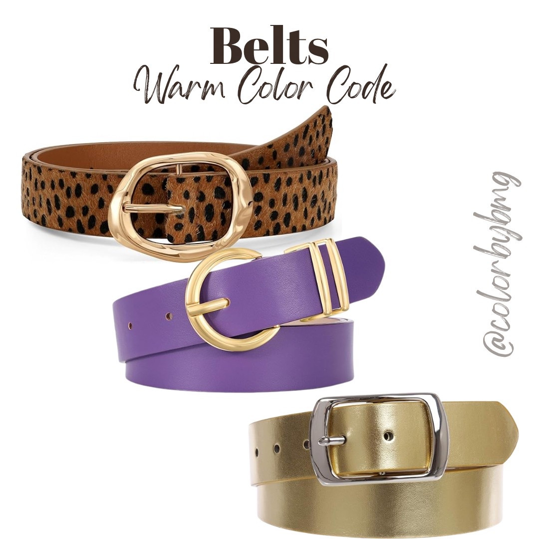 Warm Color Code Belts
Colors:
1. Leopard
2. L-purple-gold Buckle
3. Gold

Warm Autumn
Warm Spring
True Autumn 
True Spring 
