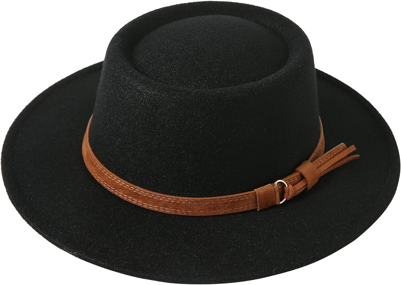Lanzom Women Vintage Wide Brim Warm Wool Fedora Hat Belt Panama Hat Felt Jazz Hat | Amazon (US)