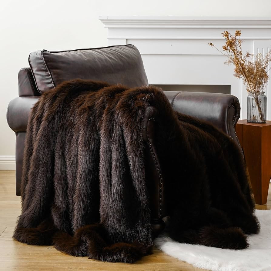 BATTILO HOME Luxury Fluffy Brown Faux Fur Throw Blanket, Cozy Warm Fur Blanket for Couch, Sofa, C... | Amazon (US)