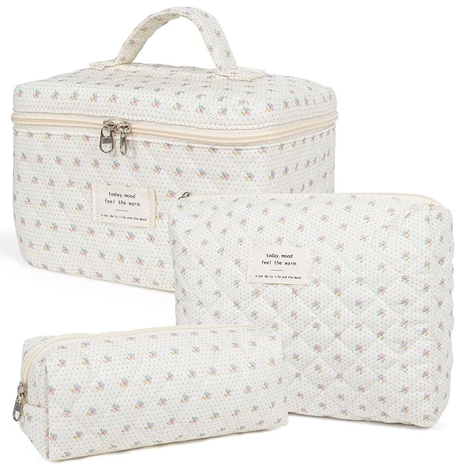 Makeup Bag,Quilted Cosmetic Bags,Large Floral Make Up Organize bag,Makeup Bag Set for Women,Flowe... | Amazon (US)